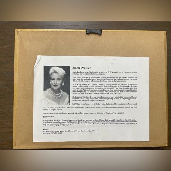 Vintage framed 8 x 10 print Rainbow Row Charleston, SC. Signed by Jeanie Drucker - Picture 3 of 13